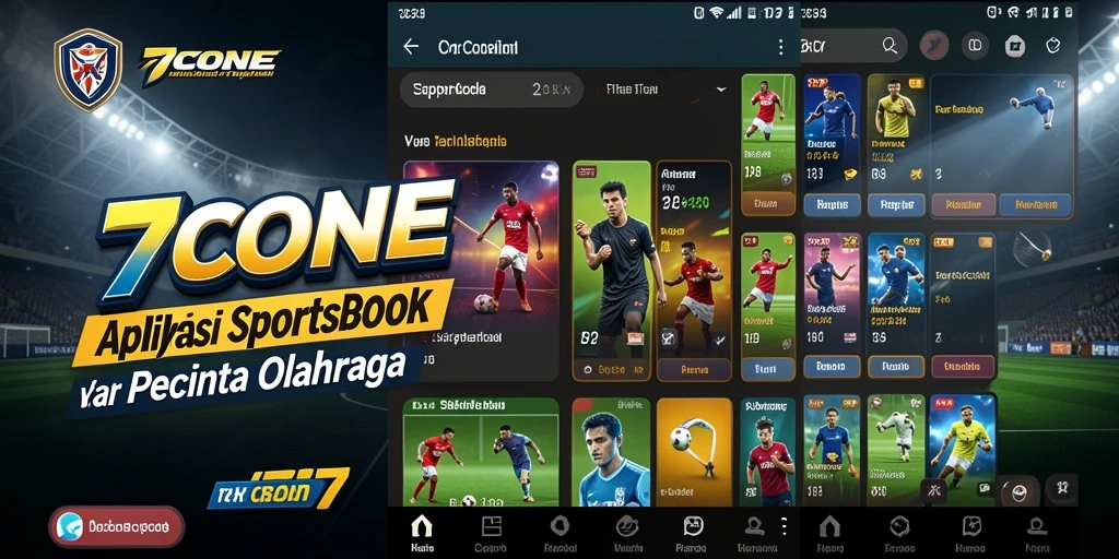 Tampilan antarmuka aplikasi 7CONE dengan fitur sportsbook yang lengkap.