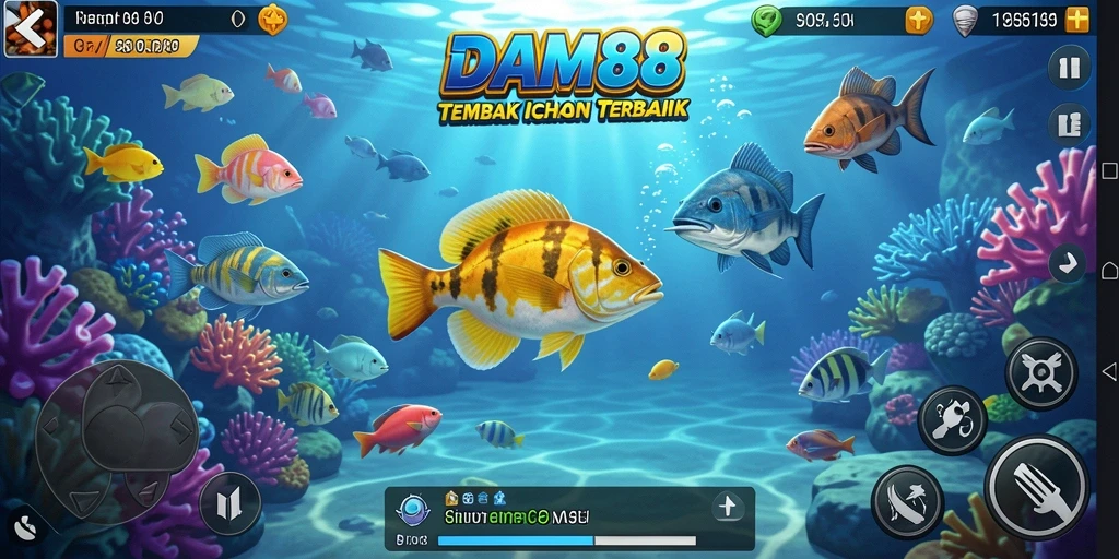 Tampilan permainan <strong>DAM88</strong> dengan aksi tembak ikan yang seru.