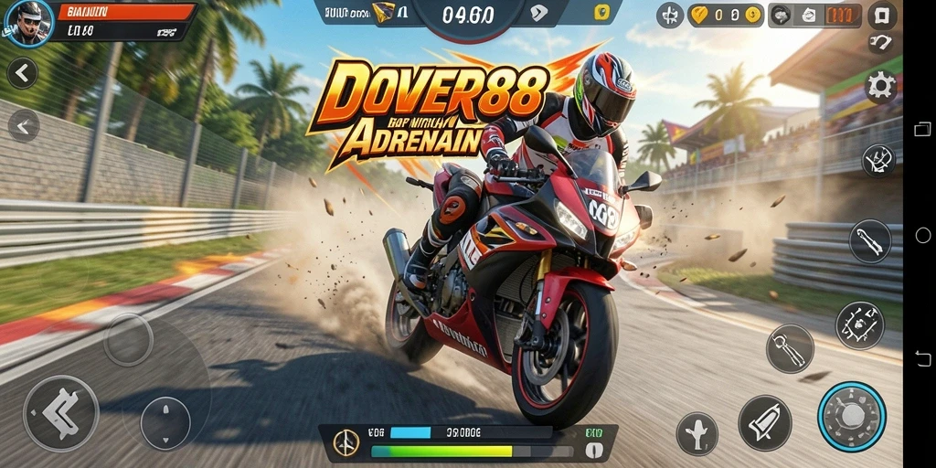 Tampilan gameplay DOWER88 yang seru dan menegangkan saat balapan motor.