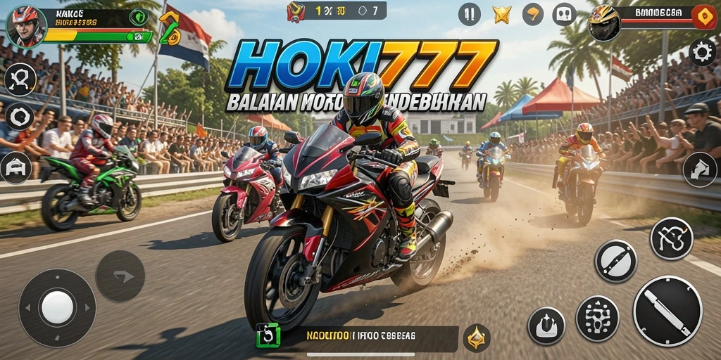 Tampilan gameplay HOKI777 dengan aksi balapan motor yang mendebarkan.