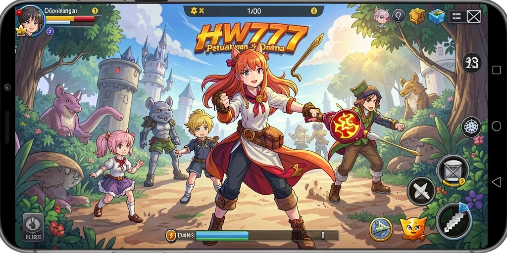 Screenshot gameplay HW777 dengan karakter anime yang menarik.