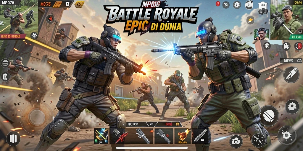 Tangkapan layar MPO76 menampilkan pertempuran seru dalam game Battle Royale.
