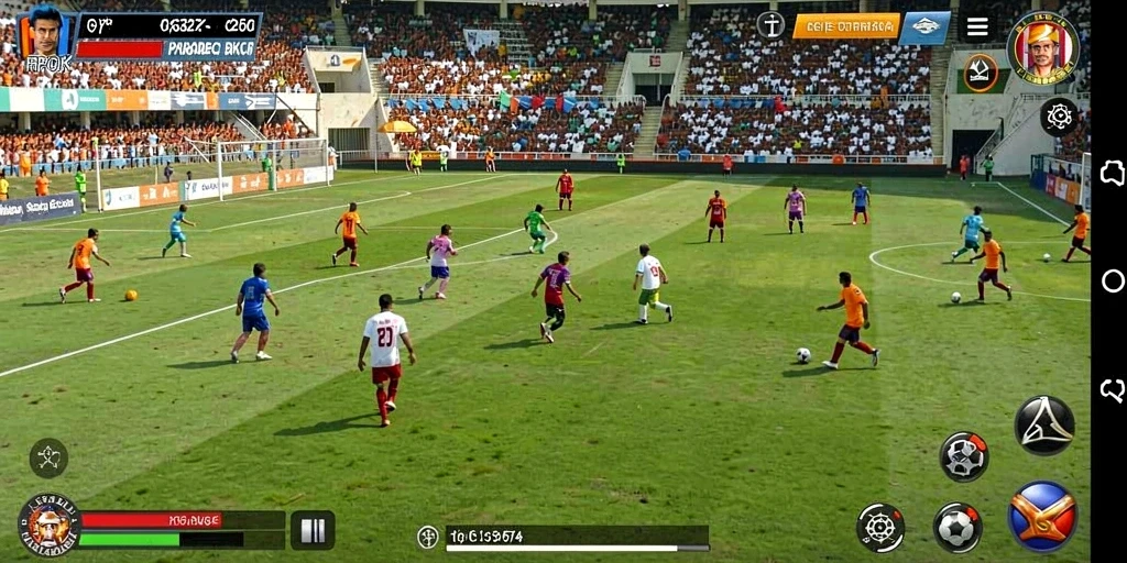 Tampilan gameplay seru di RPOK dengan aksi sepak bola yang mendebarkan.