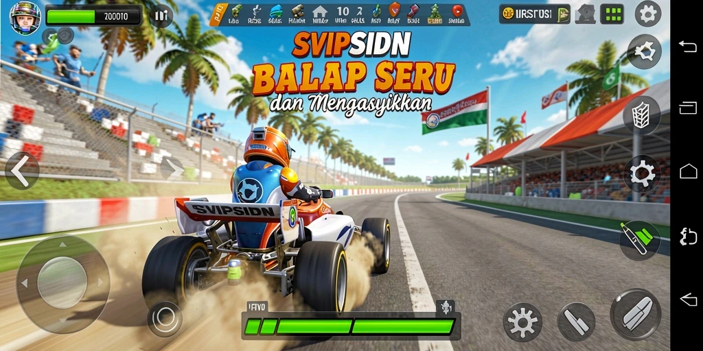 Tangkapan layar utama SVIPSIDN menunjukkan aksi balap yang mendebarkan.