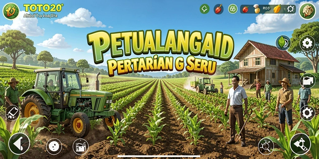 Screenshot gameplay TOTO20 dengan pemandangan pertanian yang indah.